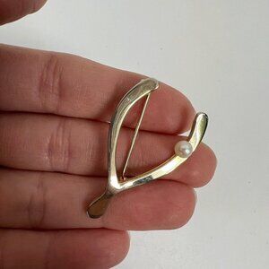 Vintage Brooch 12K GF Wishbone Pearl Gold Filled